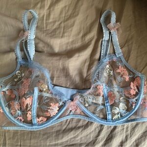 For Love And Lemons Sheer Blue and Pink Floral Bra